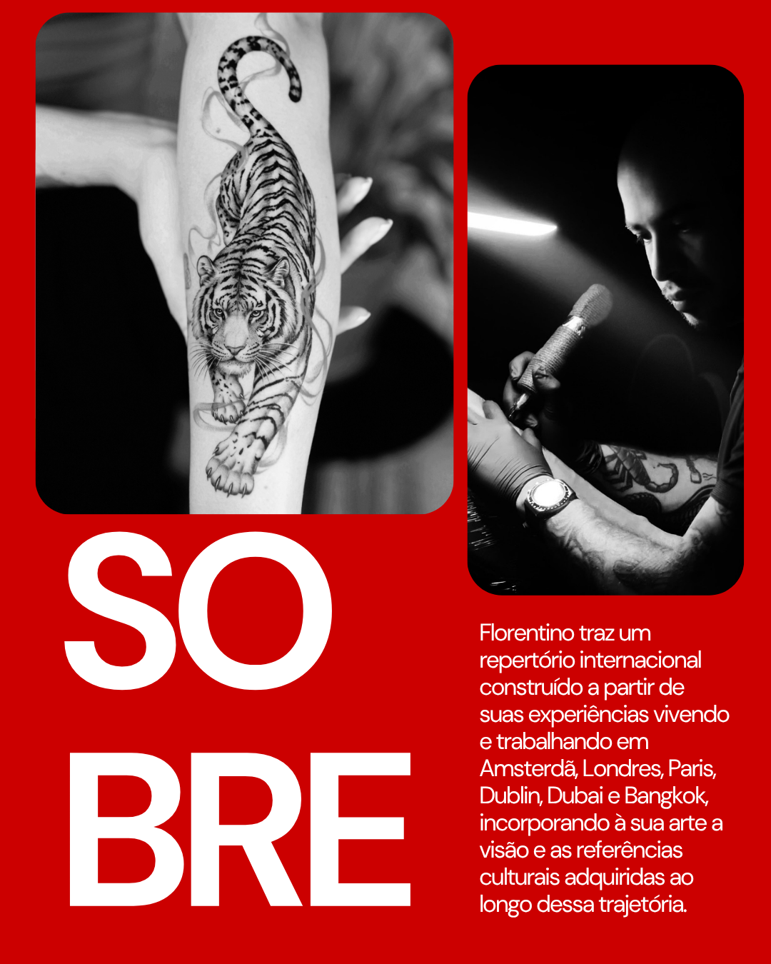 Tatuagens de tigre e tatuador trabalhando